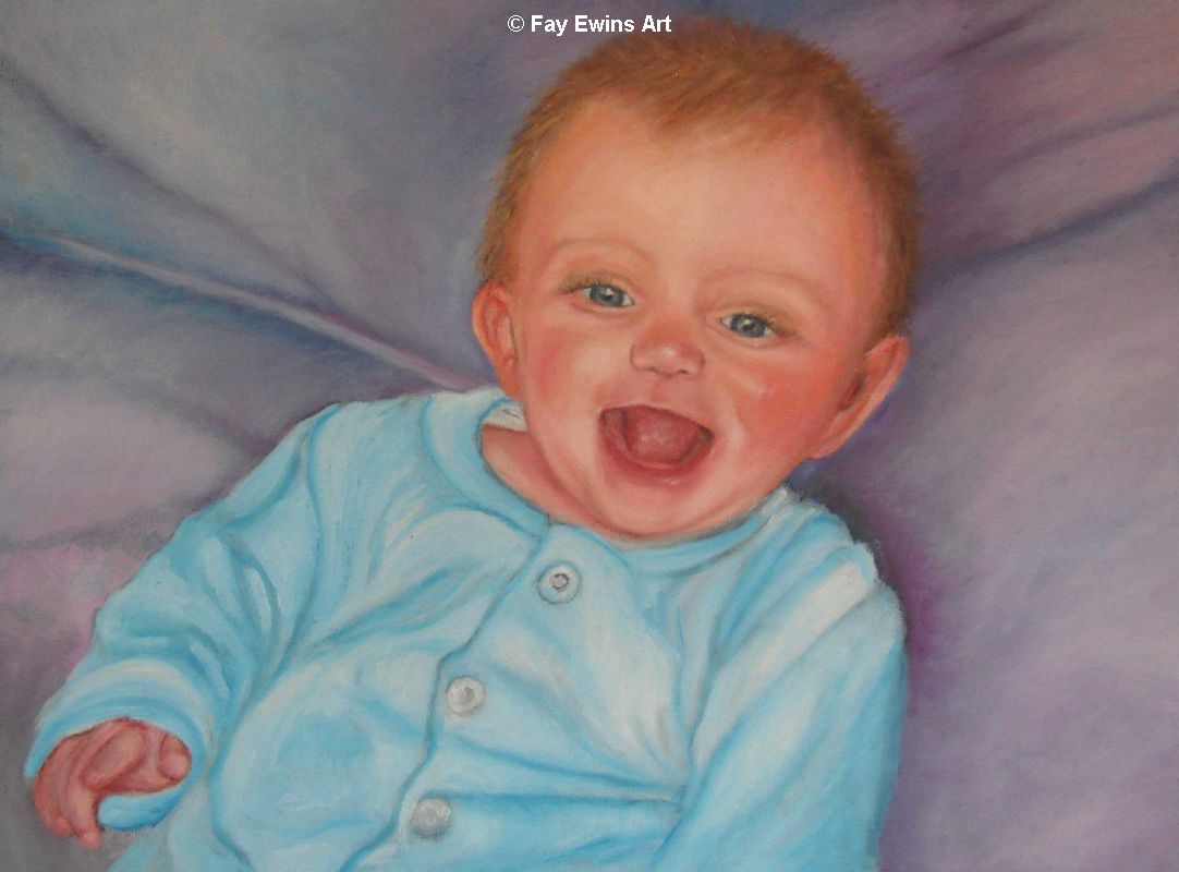oil painting of baby laughing